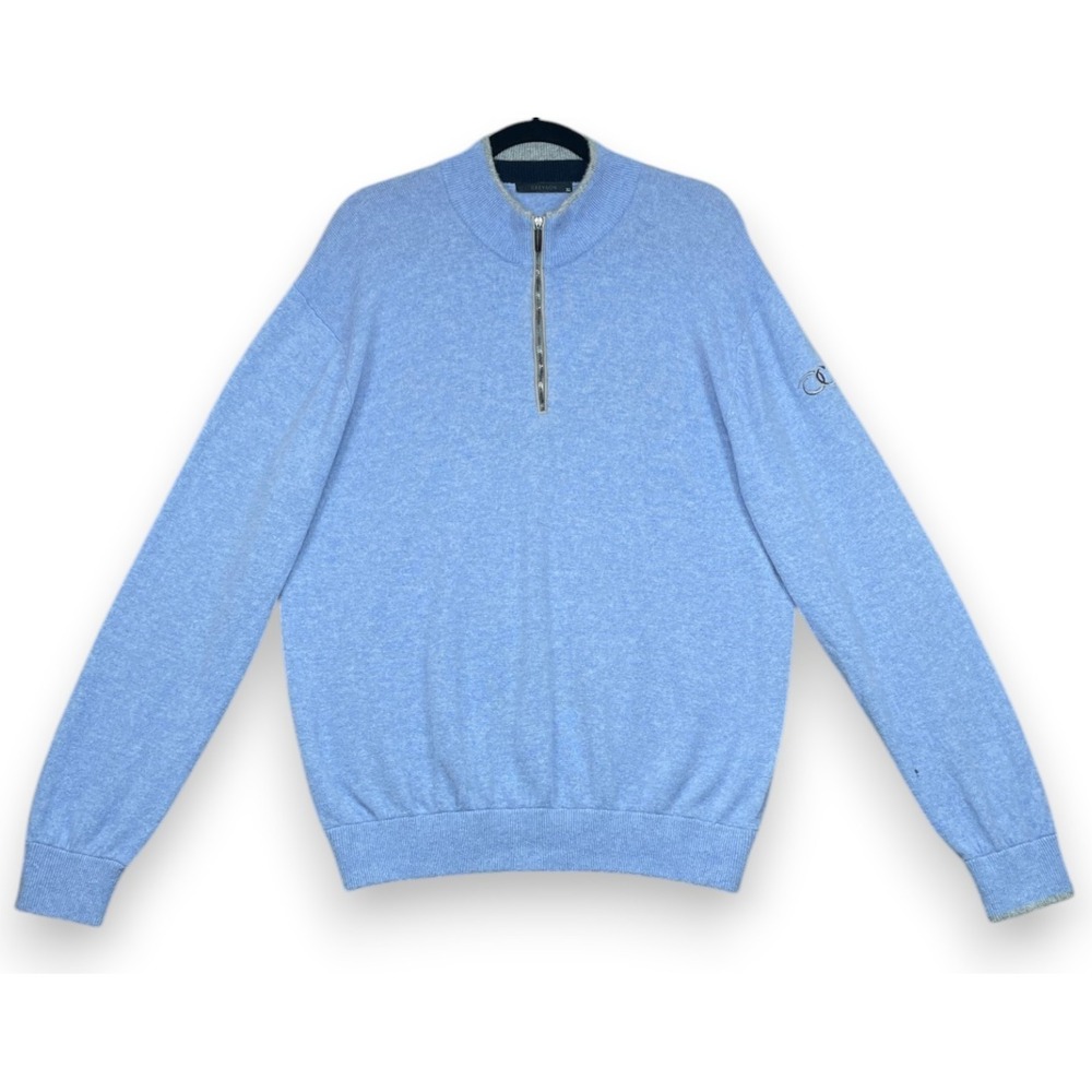 Greyson Sebonack 1/4 Zip Sweater Blue XL Old Chatham Golf Wool Cashmere Read